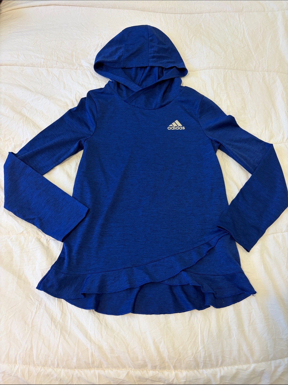 adidas Girls' Royal Blue Hooded Long-Sleeve Ruffle Top